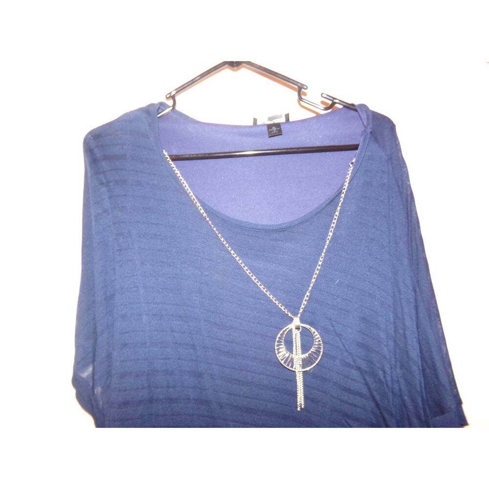 AB STUDIO LADIES SHIRT DARK BLUE WITH SILVER NECKLACE 3/4 SHORT SLEEVE XL